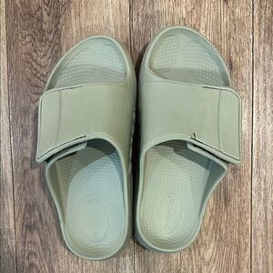 Oofos Green Slide Sandals